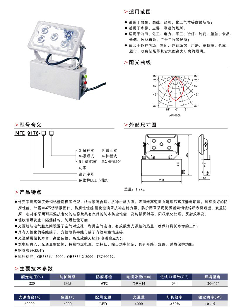 NFE9178固態(tài)應急免維護LED應急照明頂燈  技術(shù)參數